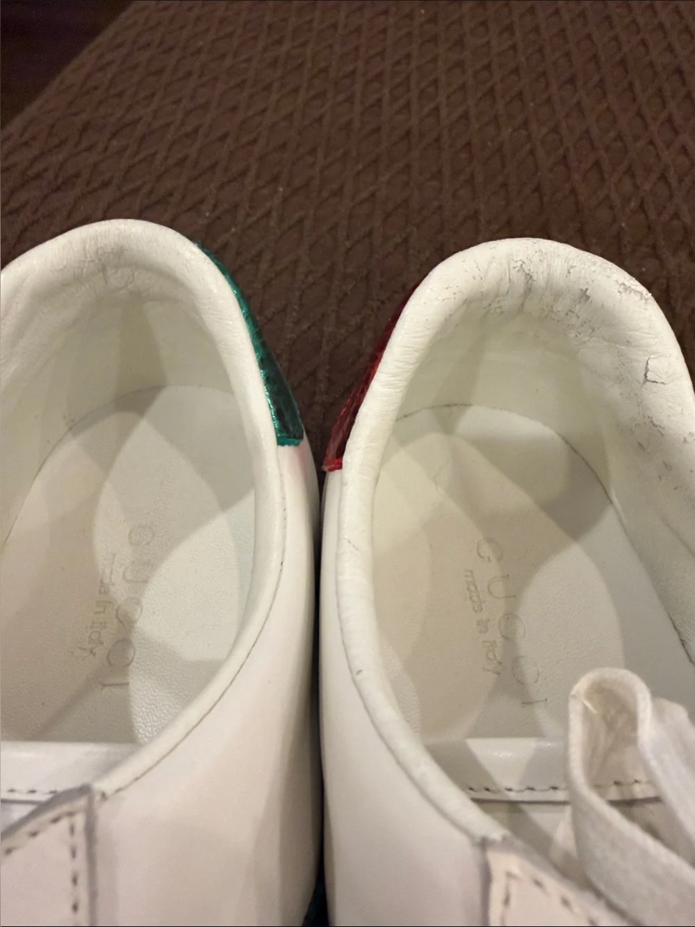 Gucci Leather Sneakers w:Green and Red Stripes and embroidered sequin arrow